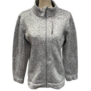 Calvin Klein Women's Jacket Size L Gray Marled Zip Up Mock Neck Warm Polyester